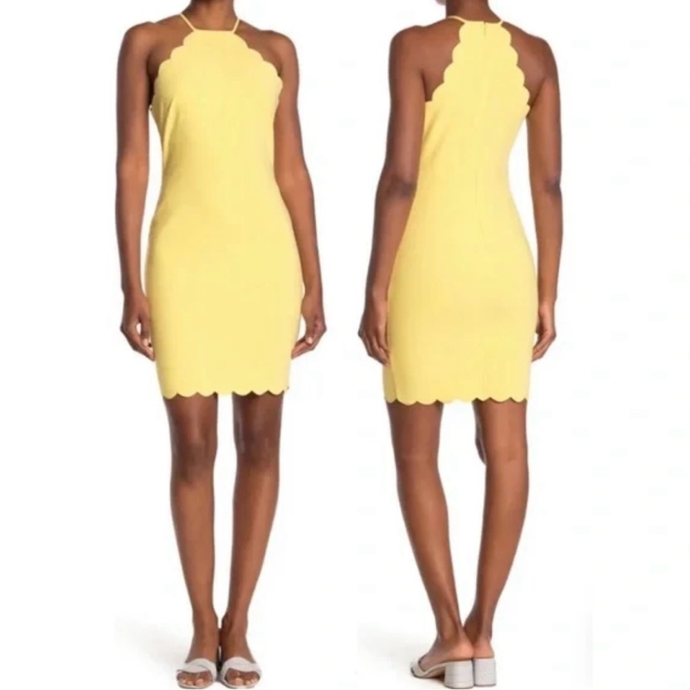 Likely Yellow Scalloped High Neck Mini Dress | Size 6